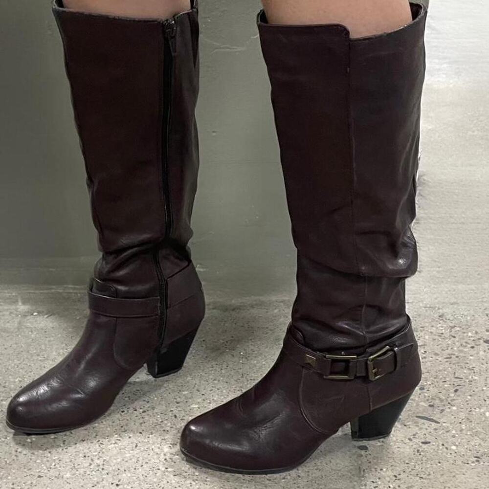 Leather knee high boots